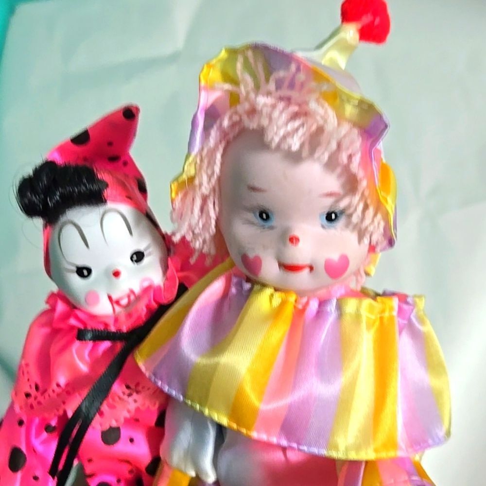 Vintage 70's Porcelain Creepy Killer Clown Perriot Retro Doll Lot